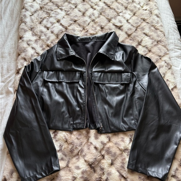 Black Leather Jacket with Gold Buckle - Picture 2 of 3